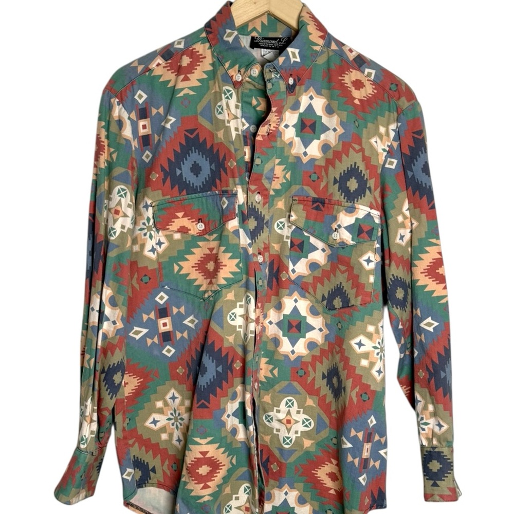 Vintage Diamond L.‎ Multicolor southwestern Print button Shirt Medium western